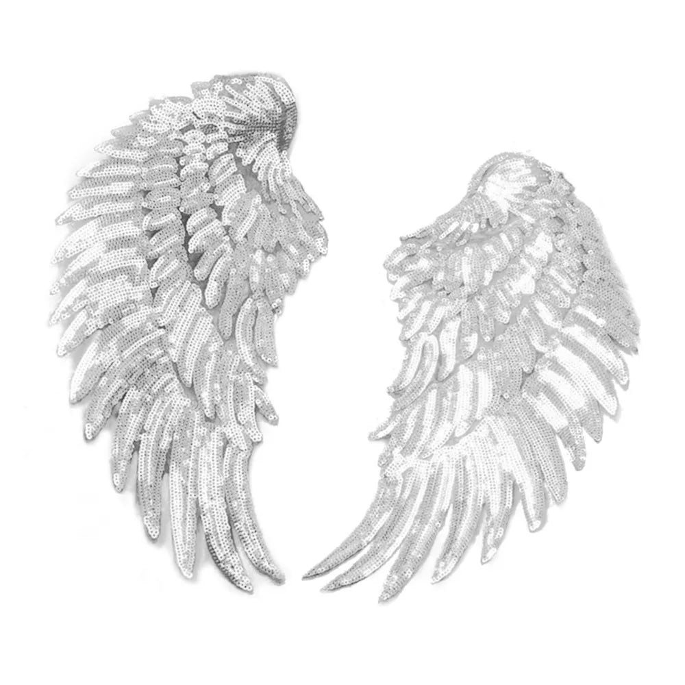 Silver Angel Wings Sequin Iron-On Patches | DIY Appliqués