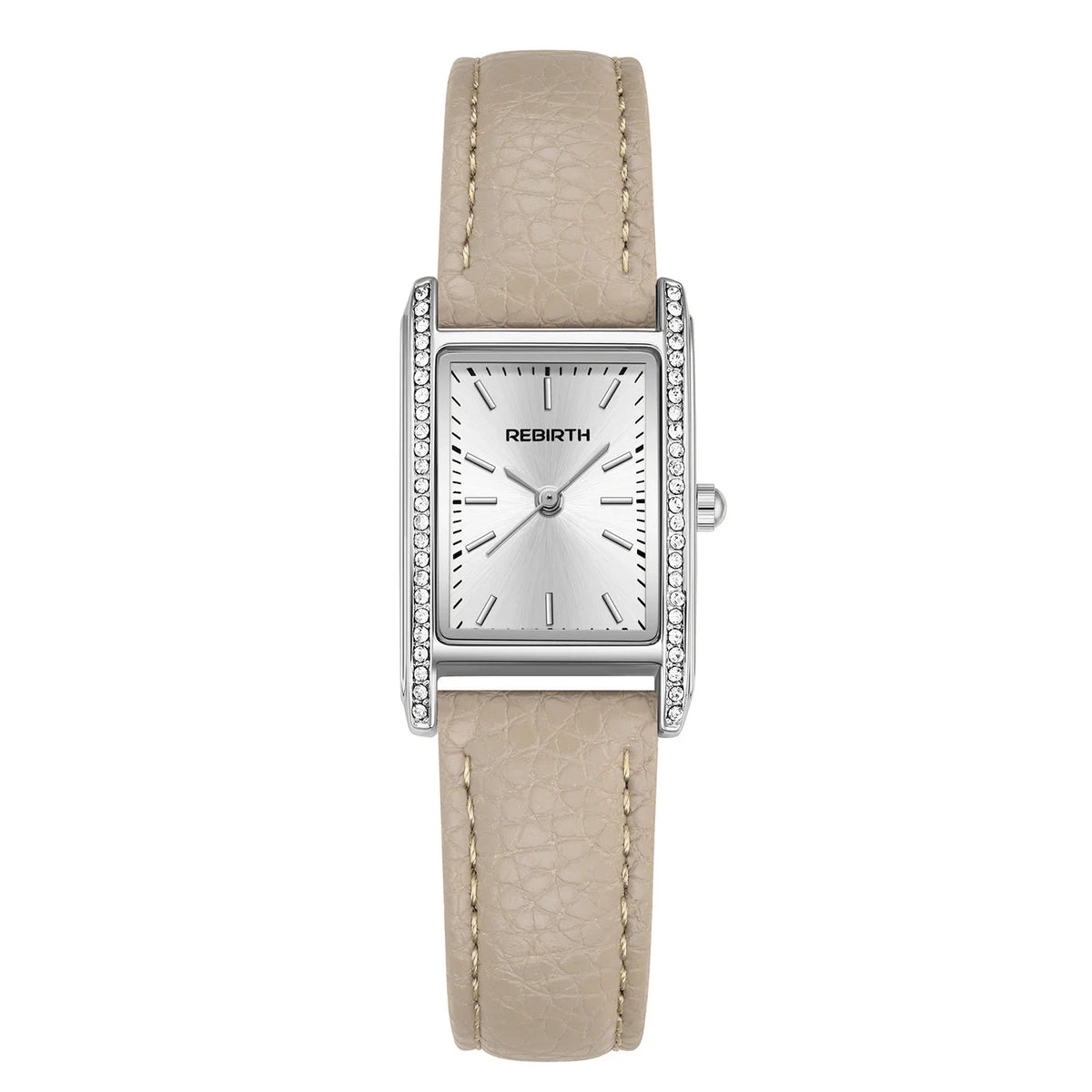 REBIRTH Women's Slim Square Dial Quartz Watch – Leather Strap