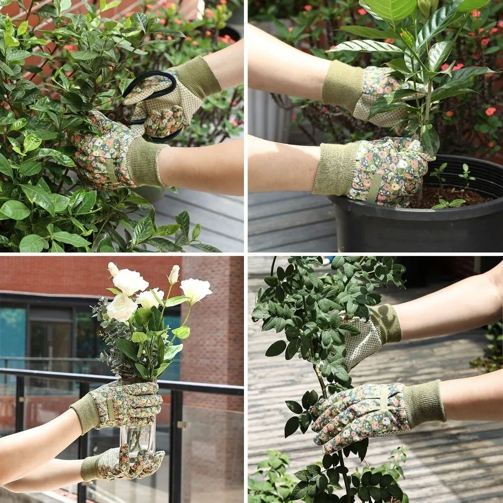 Thorn Proof Floral Gardening Gloves – Breathable Canvas Yard Work