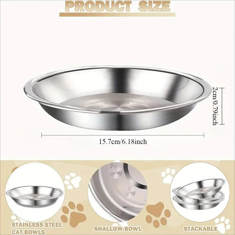 Stainless Steel Cat Bowls 2/6 Pcs – Non-Slip Wide Low-Profile