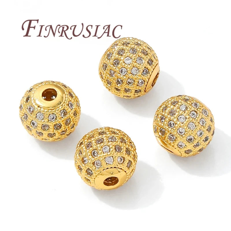 18K Gold Plated Zircon Spacer Beads 6mm 8mm 10mm – DIY Jewelry