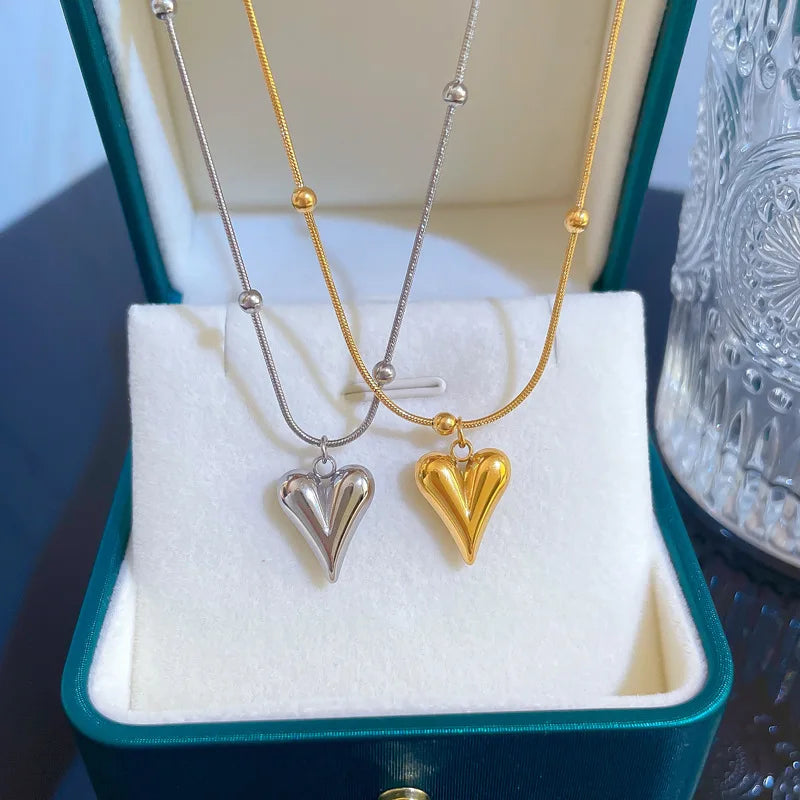 Beaded Heart Gold Clavicle Chain Necklace for Women