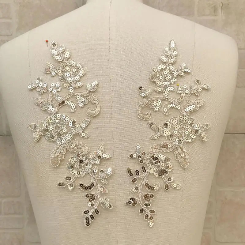 Embroidered Sequin Lace Appliqué Patches – 1 Pair Floral DIY