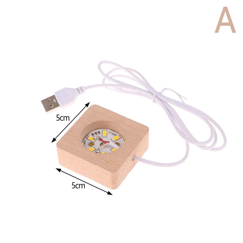 LED Solid Wood Square Night Light USB Lamp Base 5–10CM