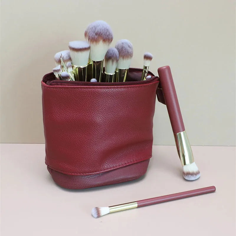 Stretchable PU Leather Makeup Brush Organizer Bag | Multi-Slot