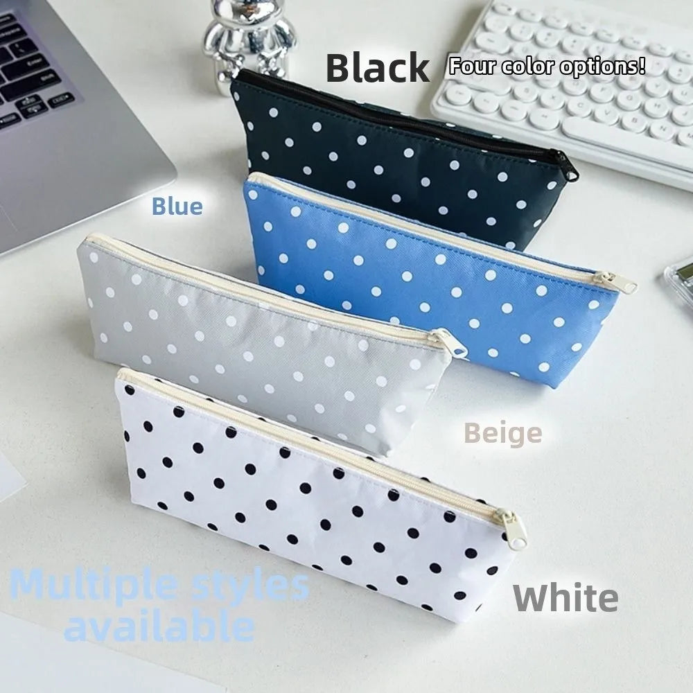 Polka Dot Pencil Case Large Capacity Zipper Stationery Pouch