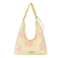 Korean Star Embroidered Canvas Tote Shoulder & Crossbody Bag