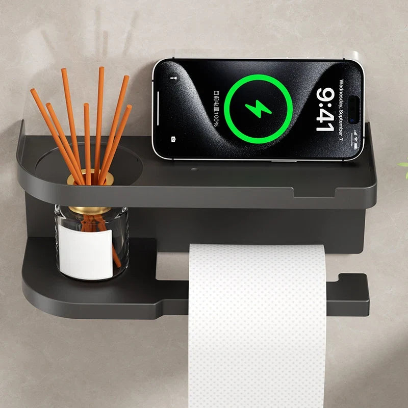 Wall-Mounted Toilet Paper Holder with Storage Shelf