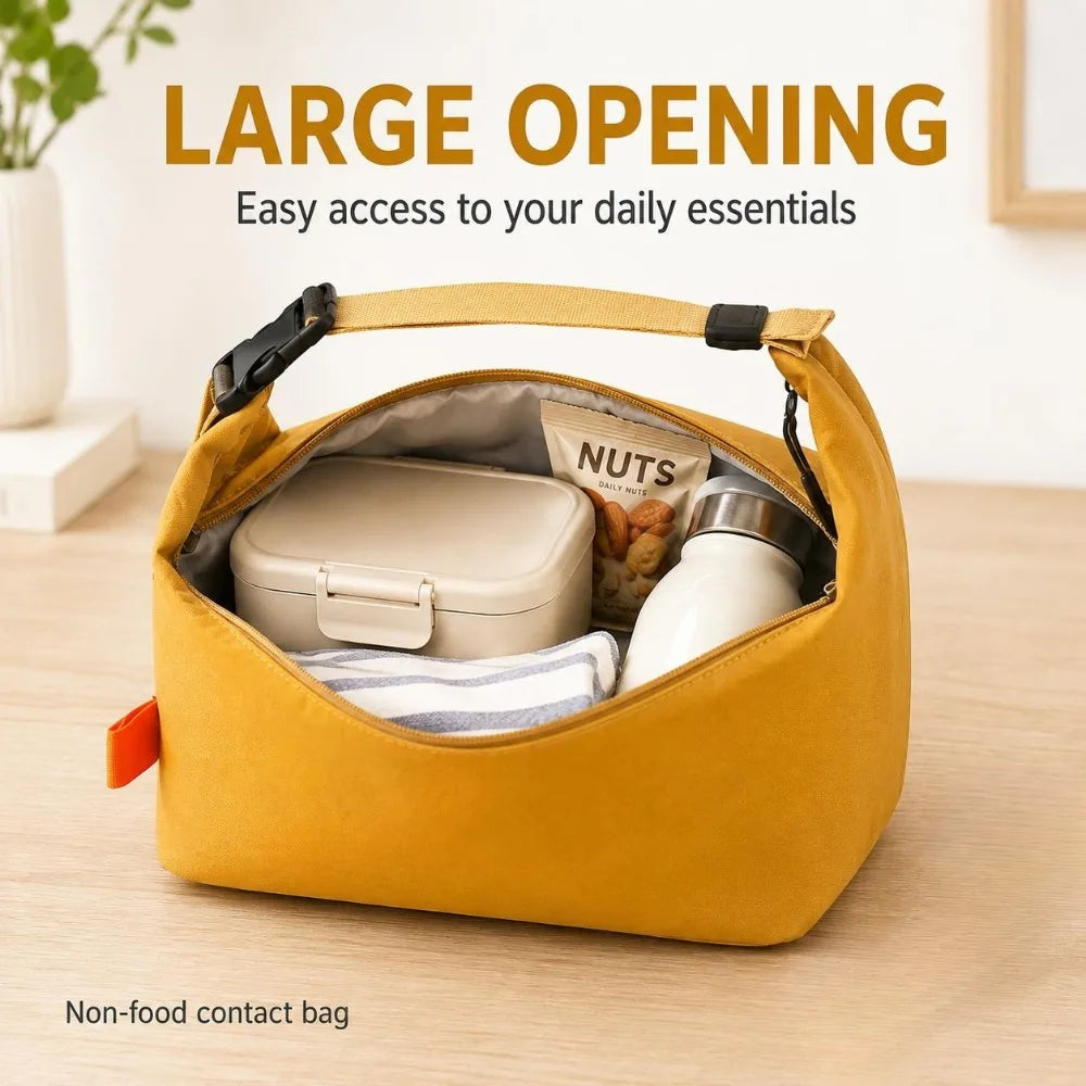 Foldable Retro Lunch Bag Large Opening Tote | Work & School