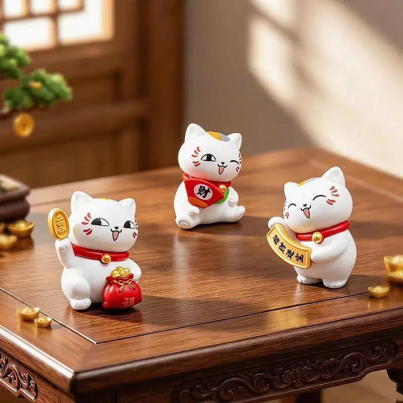 Mini Lucky Cat Figurines 6 PCS Set – Desk & Home Decor