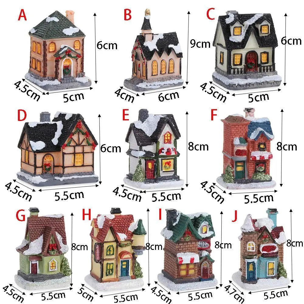 LED Miniature Christmas Village House Resin Ornament Decor