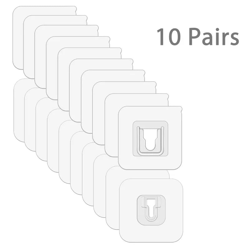 10 Pairs Transparent Double-Sided Adhesive Wall Hooks | No Drill