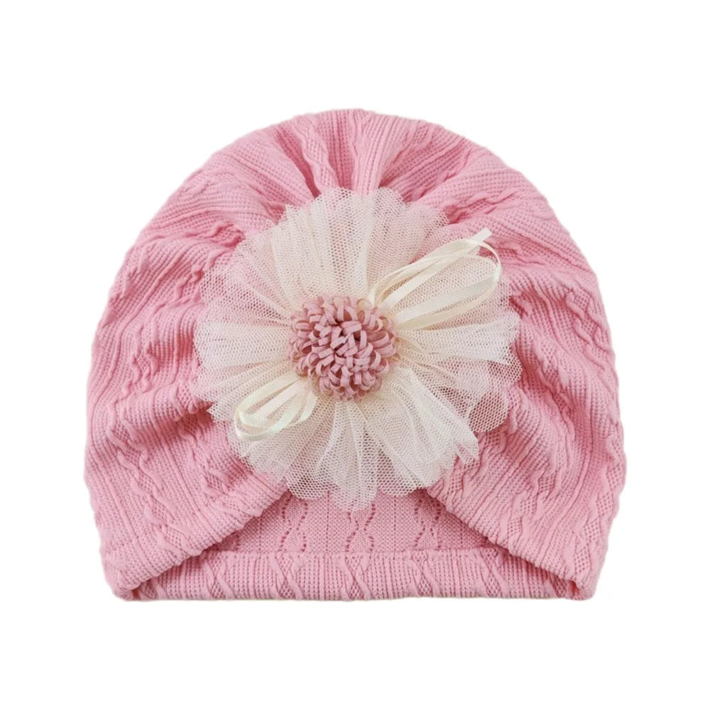 Soft Cotton Infant Turban Hat – Elastic Flower Baby Headscarf