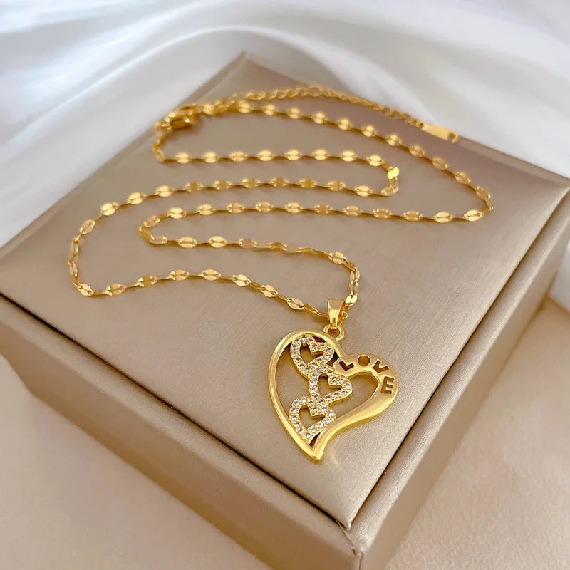 Women's Gold Heart Pendant Necklace | Copper & Zircon Choker