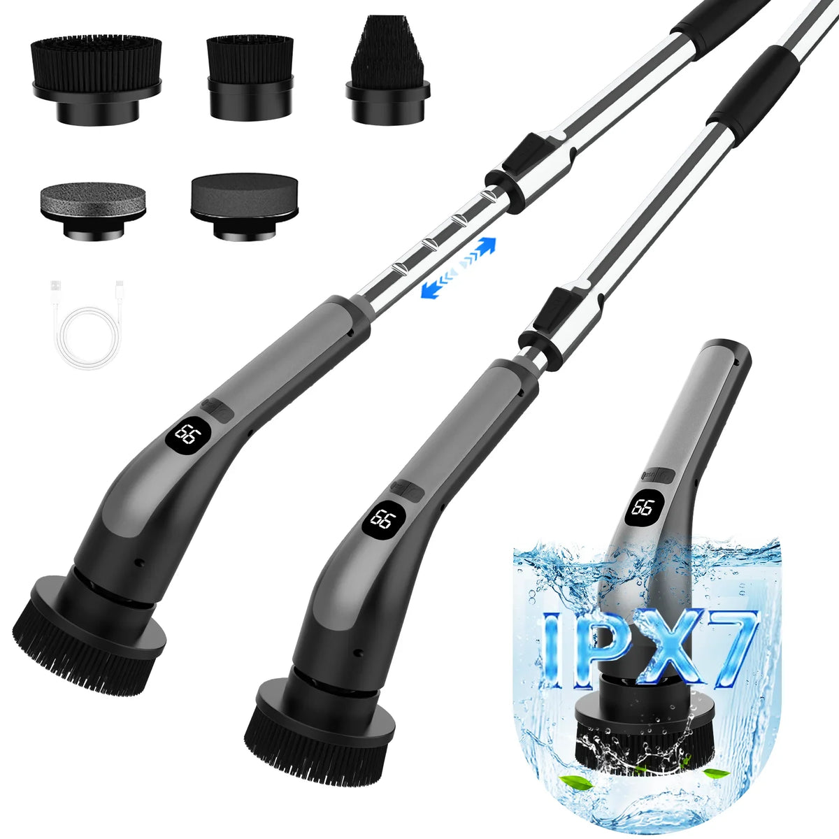 Electric Rotating Cleaning Brush – Long Handle & 5 Brush Heads