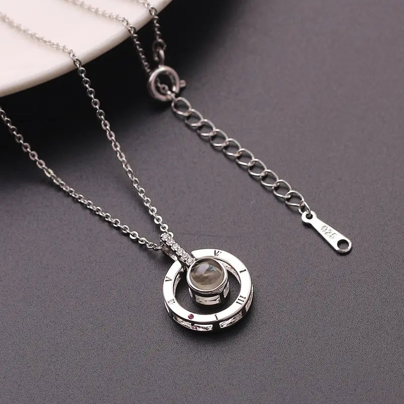 2pcs I Love You 100 Languages Projection Pendant Necklace Set