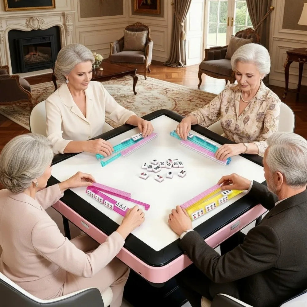 Crystal Clear Non-Slip Mahjong Tile Rack with Pusher Ruler