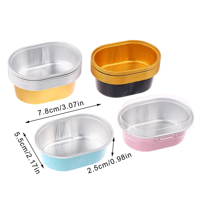 10Pcs Aluminum Foil Baking Cups with Lids – 68ml Oval Dessert Molds
