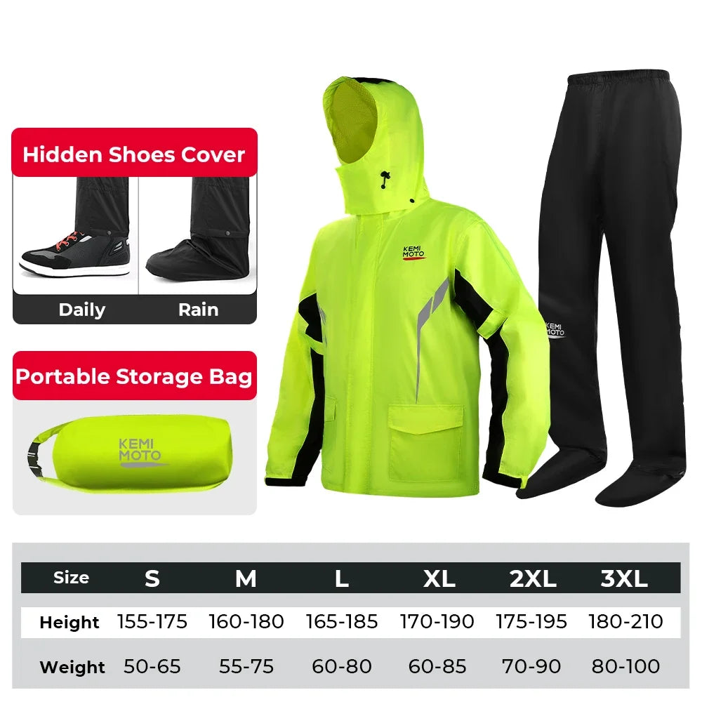 KEMITOUR Motorcycle Raincoat Split Suit – Waterproof Jacket & Pants