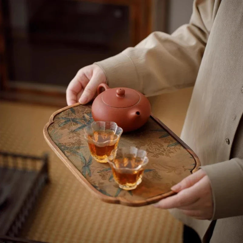Walnut Tea Tray | Chinese Style Cloud Gauze Tea Mat & Set