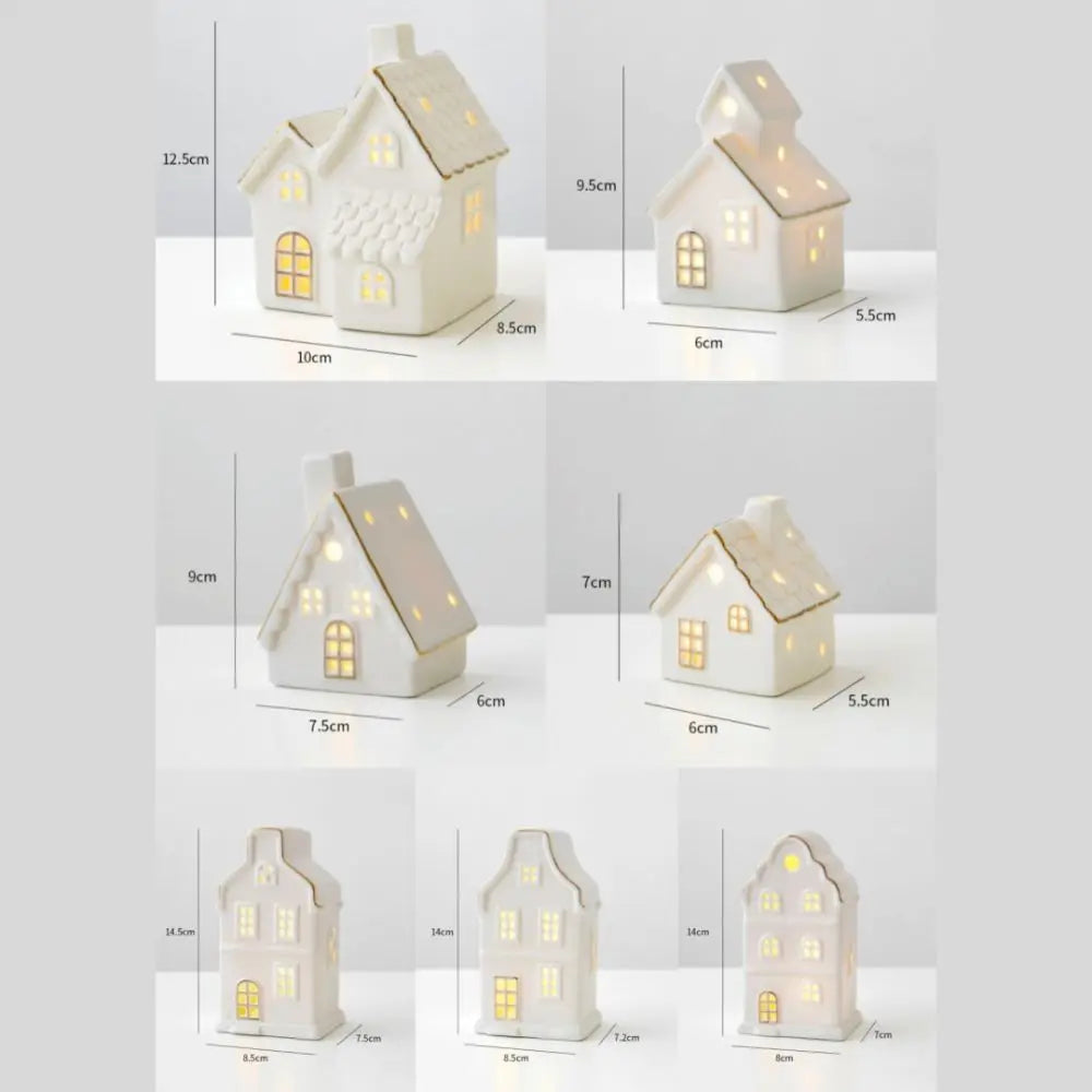 LED Light-Up Ceramic Christmas Village Houses | White Porcelain