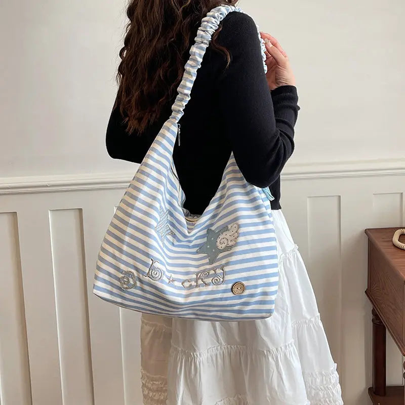 Women's Two-Tone Striped Tote Bag – Shoulder & Crossbody
