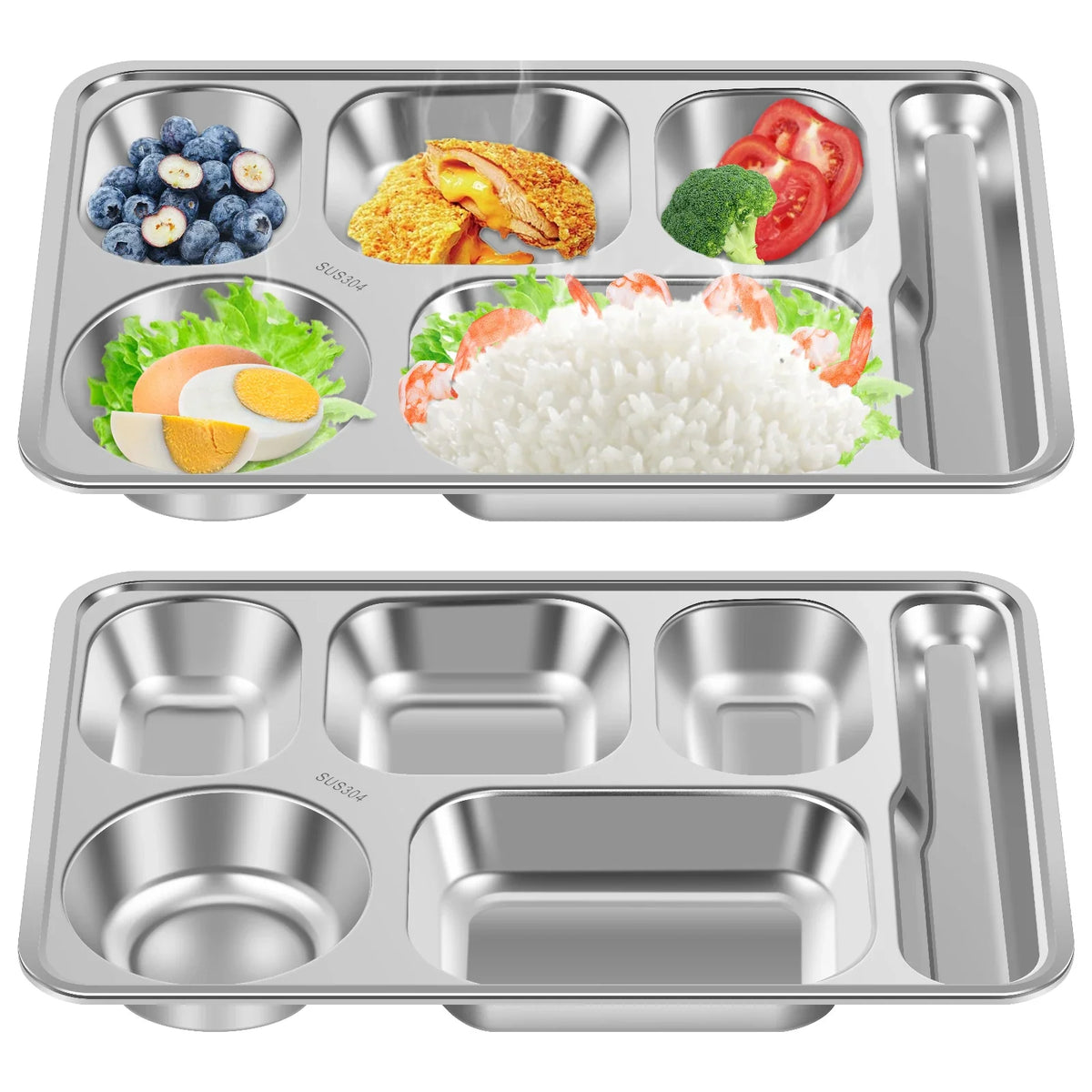 2-Pack 5-Compartment Stainless Steel Snack & Meal Prep Container
