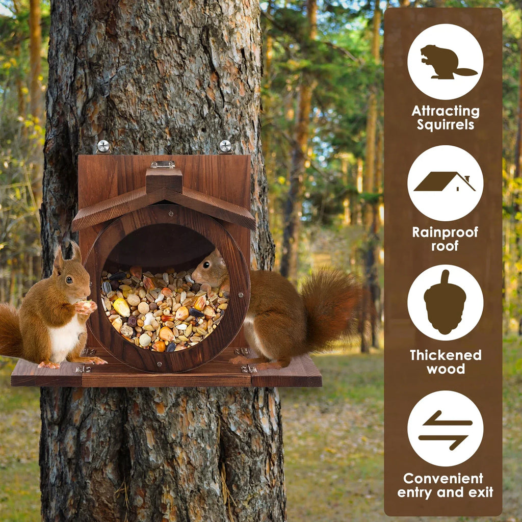 Wood Squirrel Feeder House – Wall Mounted Chipmunk Feeding Box