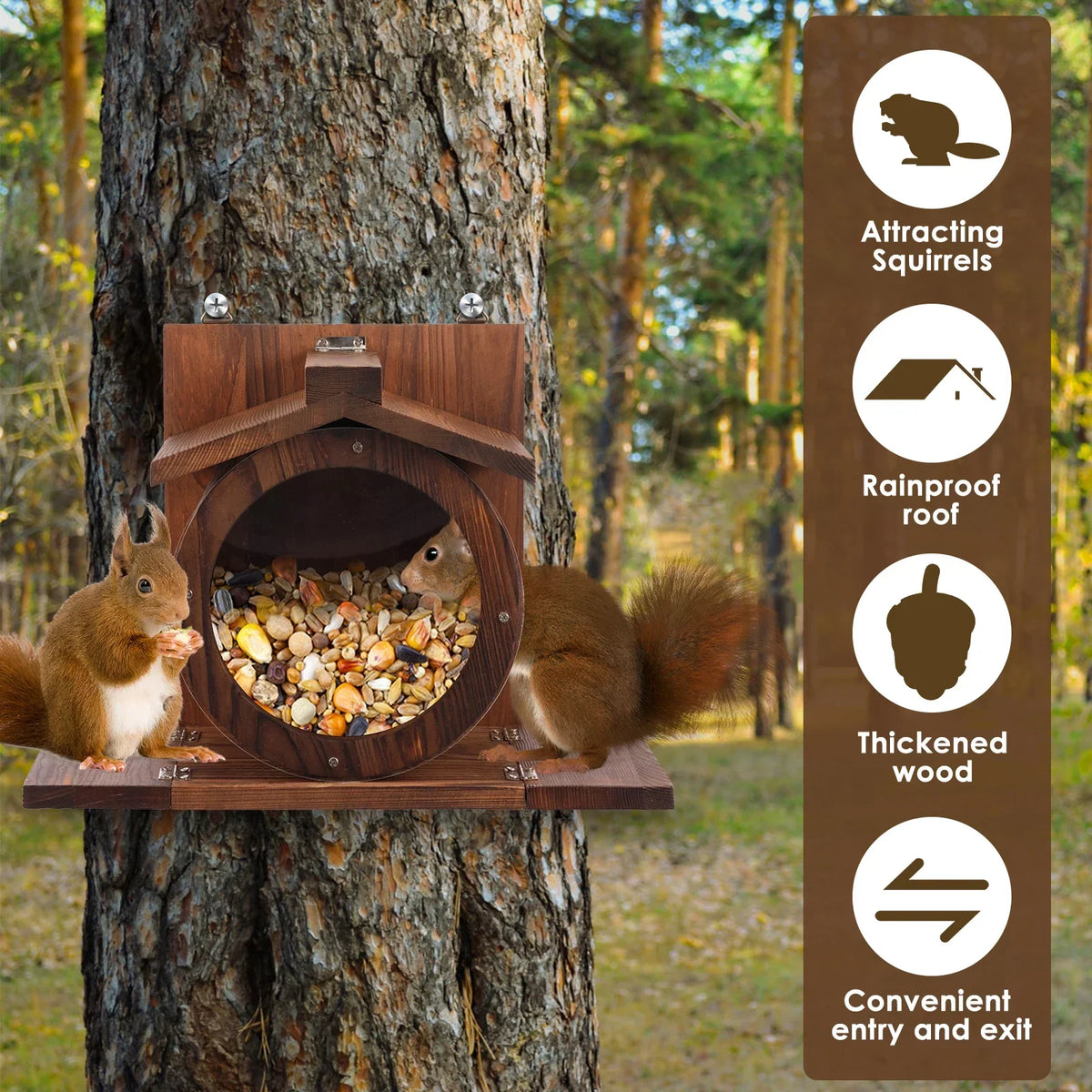 Wood Squirrel Feeder House – Wall Mounted Chipmunk Feeding Box