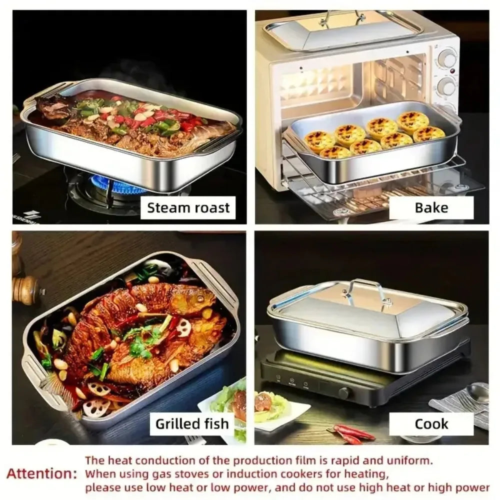 Stainless Steel Deep BBQ Baking Pan with Lid | Camping & Home