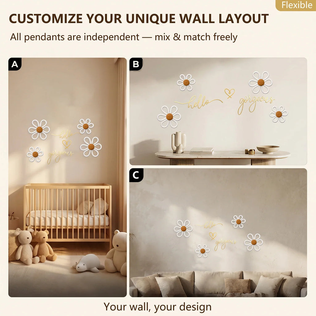 Hello Gorgeous Metal Wire Wall Decor Set | Boho Daisy Art