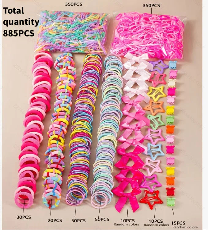 881Pcs Kids Hair Accessories – Clips, Ties & Scrunchies Set
