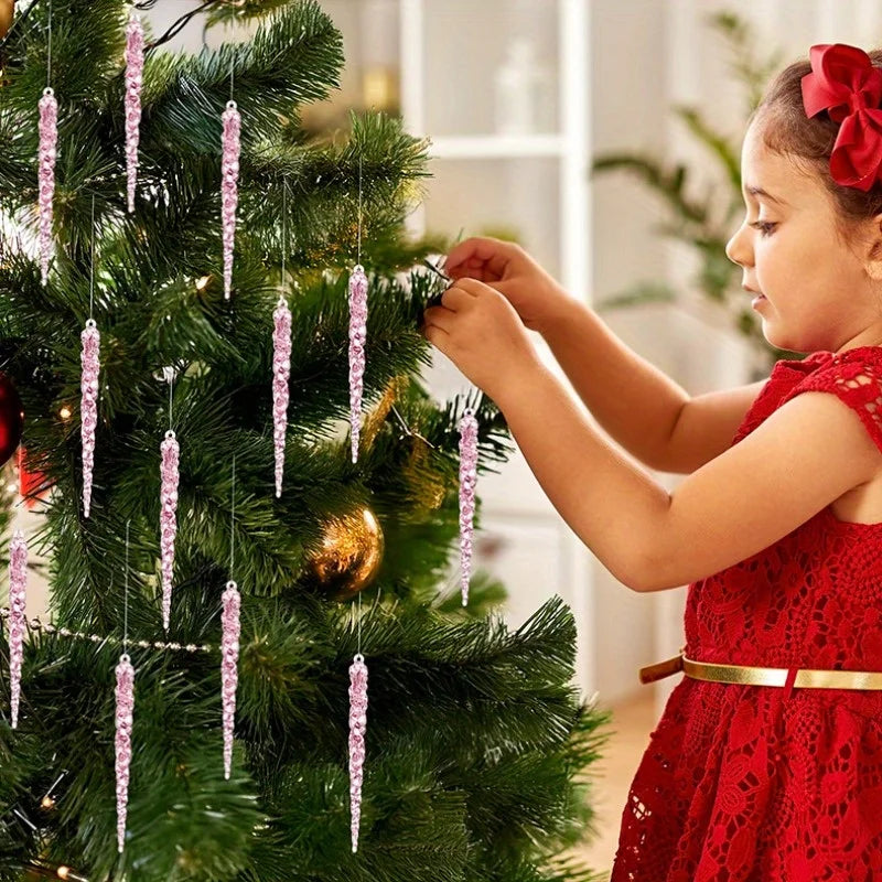 10Pcs Acrylic Crystal Ice Column Christmas Tree Ornaments