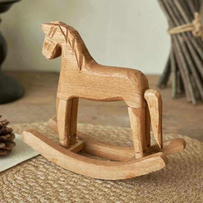 Hand-Carved Wooden Rocking Horse Figurine – Home Décor Gift