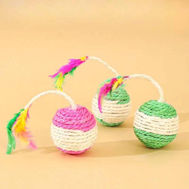 2PC Cat Sisal Feather Ball Toys – Interactive Claw Grinding Play