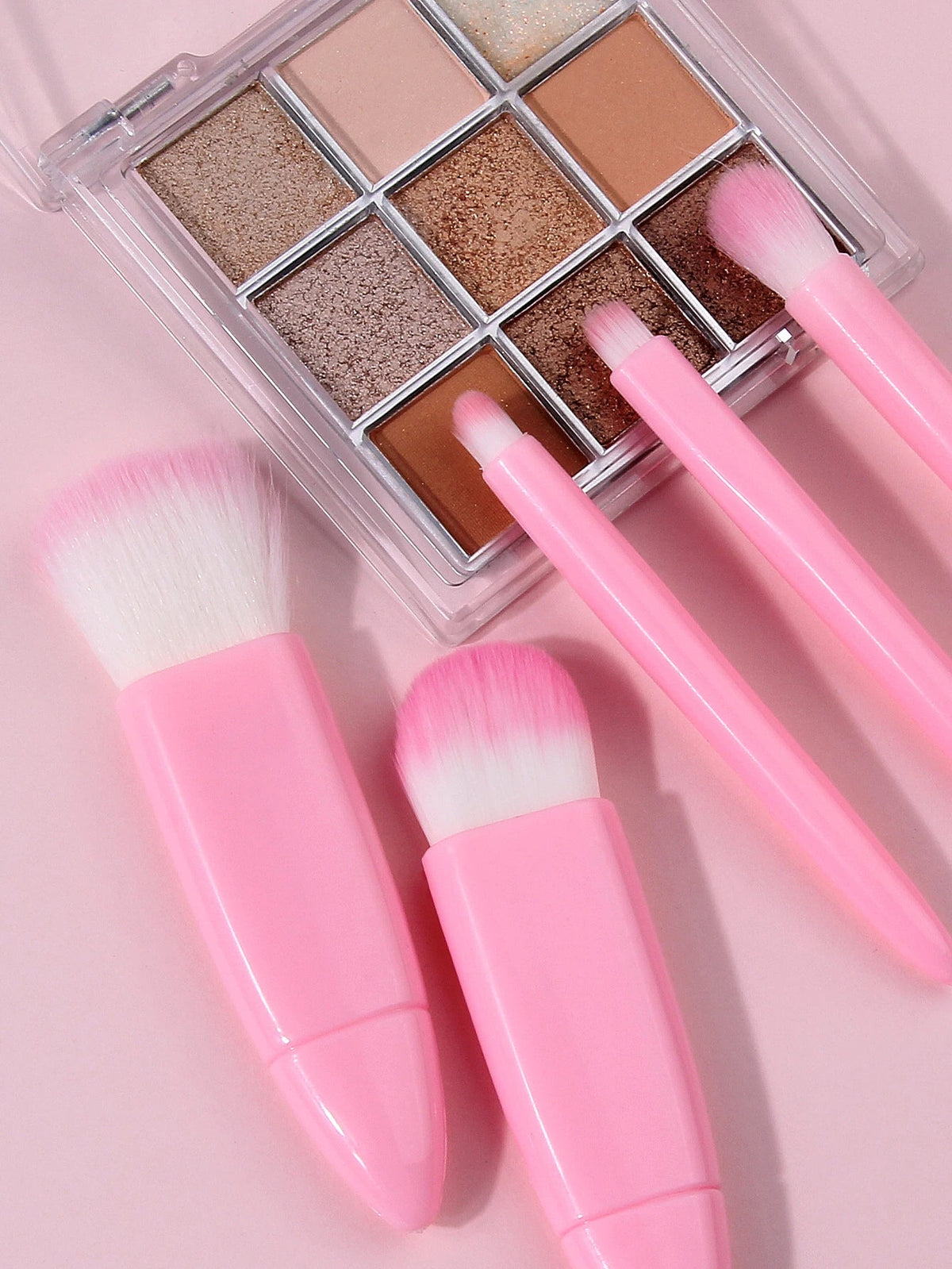 Pink Makeup Brush Set with Mirror – 7-Piece Travel Beauty Kit