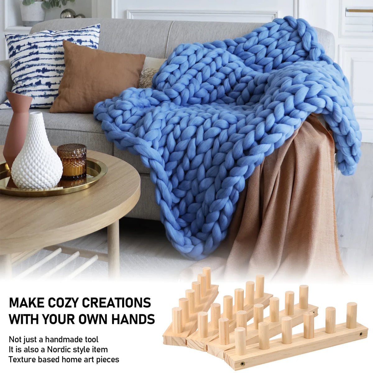 Wooden Chunky Knitting Loom – 47" Blanket Weaving Frame Kit