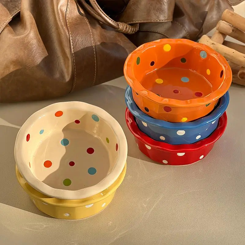 Ceramic Breakfast Bowl Polka Dot Lace – Yogurt & Cereal Bowl