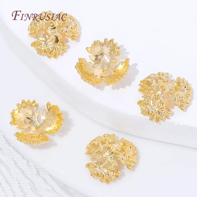 18K Gold Plated Filigree Flower Bead Caps for Jewelry Making
