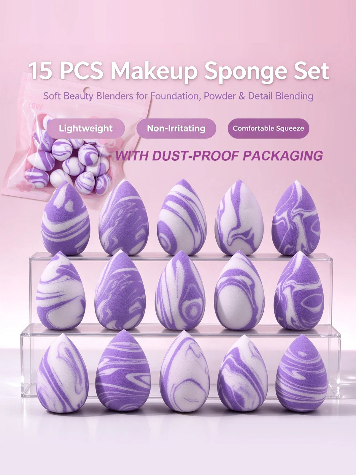 Mini Makeup Sponge Set 15Pcs – Wet & Dry Dual-Use Powder Puff