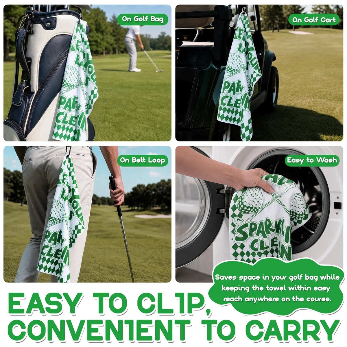 2-Pack Microfiber Golf Towels with Clip – Waffle Weave 16x24"