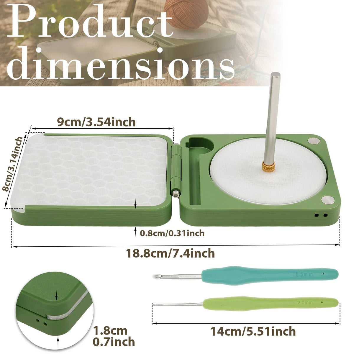 Foldable Portable Yarn Holder with Dual Spindles & Crochet Hooks