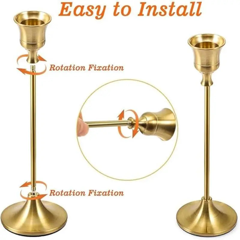 3PCS Metal Taper Candle Holders Set – Antique Gold Candlesticks