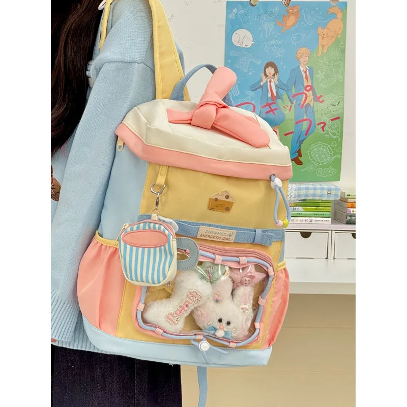Girls Color-Block School Backpack – Large Capacity Kids Bag