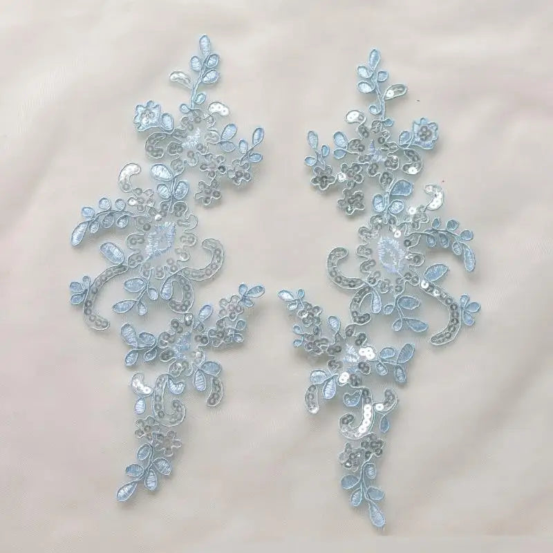 Embroidered Sequin Lace Appliqué Patches – 1 Pair Floral DIY