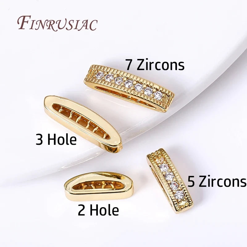 18K Gold Plated Oval Bead Spacers with Zircon | 2 & 3 Hole