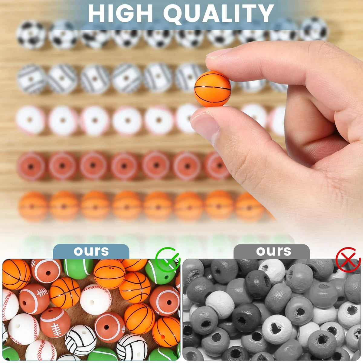60Pcs Silicone Sports Ball Beads 15mm Bulk DIY Craft Mix