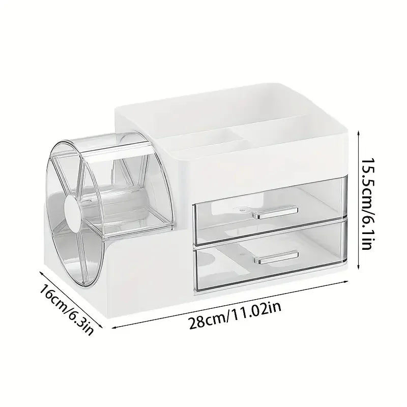 Rotating Desktop Makeup Organizer with Drawers & Shelves