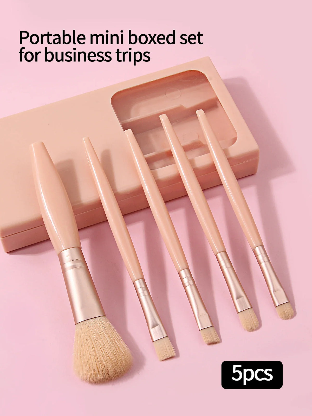5-Piece Portable Makeup Brush Set with Mirror & Travel Case