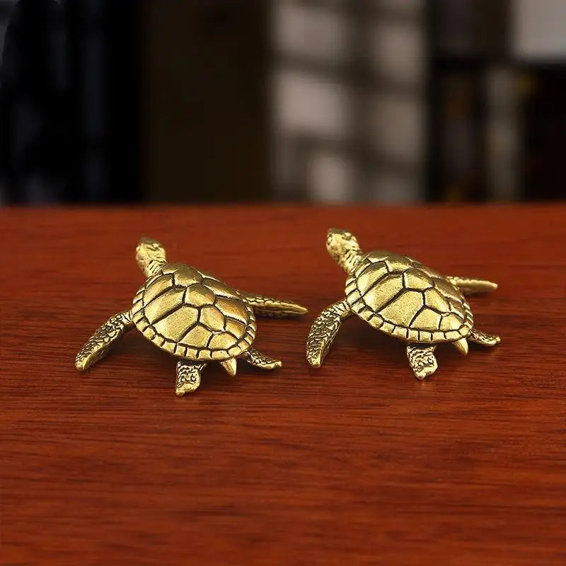 Mini Solid Brass Sea Turtle Figurine – Antique Hand-Carved Decor